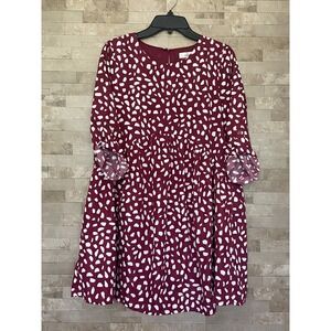 ENTRO Sz Small ~ Burgundy Pattern 3/4 Length Sleeve Shift Dress ~ Above Knee (H)